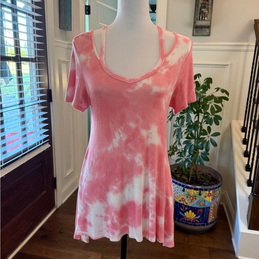 Hailey & Co Unique Ribbed Pink Tie-Dye Women's Top